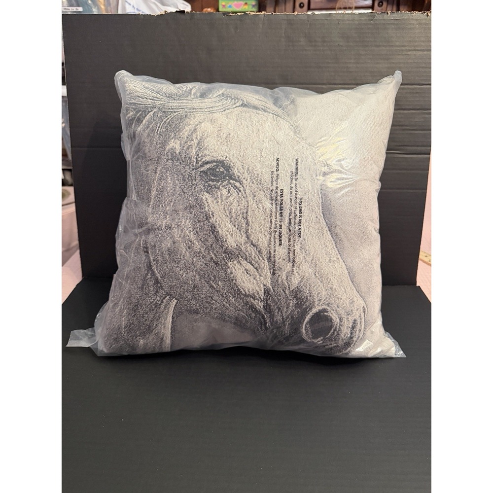 Natco Sketched Horse Pillow 17" Reversible Cotton Blend Equestrian Western NEW